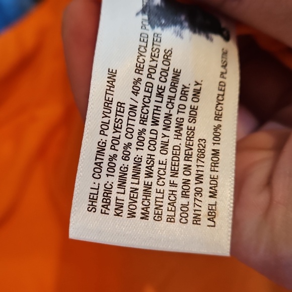 Blue Kids Rain Jacket with Orange Lining, Dinosaur Pattern, 4T - Picture 5 of 8